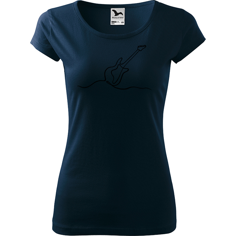 Ručně malované dámské bavlněné tričko - Jednotahová kytara elektrická Barva trička: NÁMOŘNICKÁ MODRÁ, Velikost trička: XXL, Barva motivu: ČERNÁ
