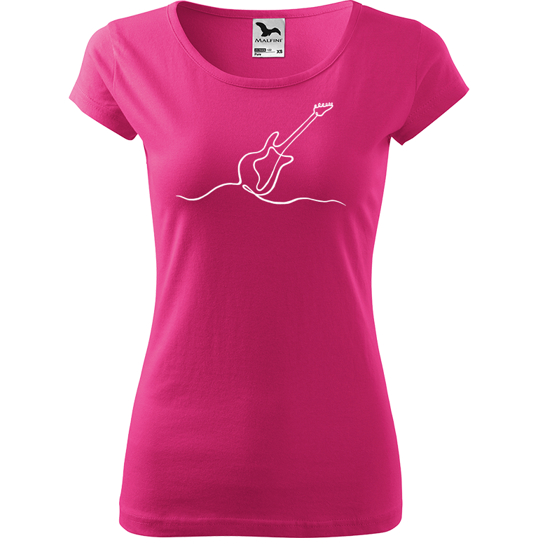 Ručně malované dámské bavlněné tričko - Jednotahová kytara elektrická Barva trička: RŮŽOVÁ, Velikost trička: XL, Barva motivu: BÍLÁ