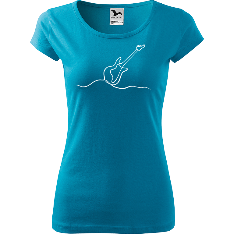 Ručně malované dámské bavlněné tričko - Jednotahová kytara elektrická Barva trička: TYRKYSOVÁ, Velikost trička: XXL, Barva motivu: BÍLÁ
