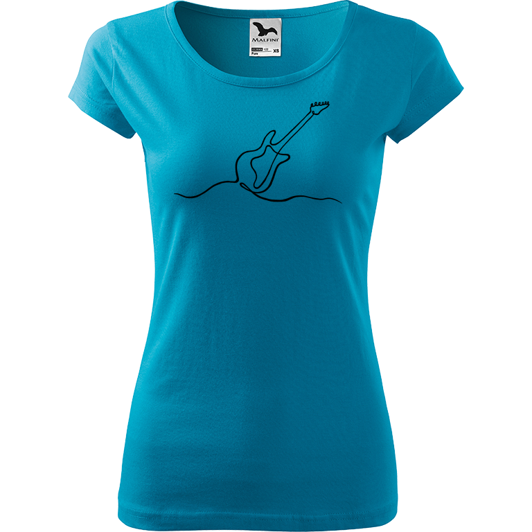 Ručně malované dámské bavlněné tričko - Jednotahová kytara elektrická Barva trička: TYRKYSOVÁ, Velikost trička: XXL, Barva motivu: ČERNÁ