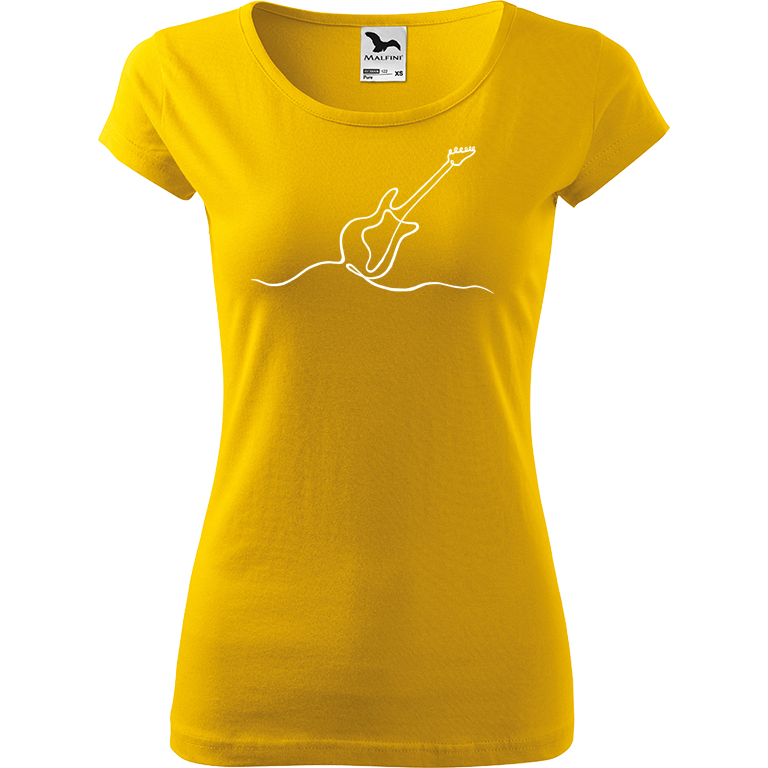 Ručně malované dámské bavlněné tričko - Jednotahová kytara elektrická Barva trička: ŽLUTÁ, Velikost trička: XL, Barva motivu: BÍLÁ