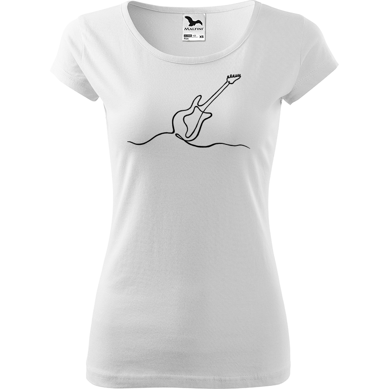 Ručně malované dámské bavlněné tričko - Jednotahová kytara elektrická Barva trička: BÍLÁ, Velikost trička: XS, Barva motivu: ČERNÁ