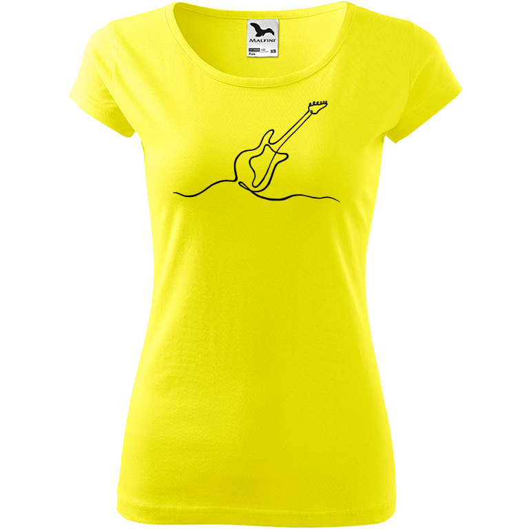 Ručně malované dámské bavlněné tričko - Jednotahová kytara elektrická Barva trička: CITRONOVÁ, Velikost trička: XS, Barva motivu: ČERNÁ