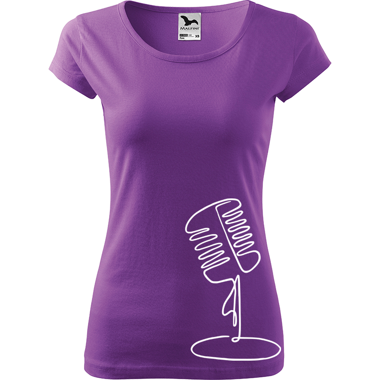 Ručně malované dámské bavlněné tričko - Jednotahový mikrofon Barva trička: FIALOVÁ, Velikost trička: XL, Barva motivu: BÍLÁ