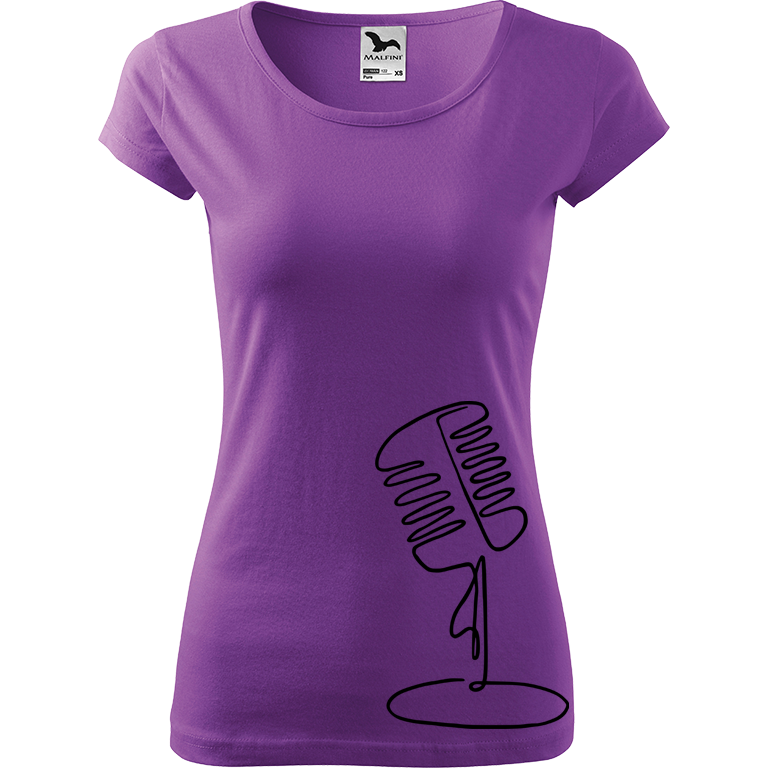 Ručně malované dámské bavlněné tričko - Jednotahový mikrofon Barva trička: FIALOVÁ, Velikost trička: XS, Barva motivu: ČERNÁ