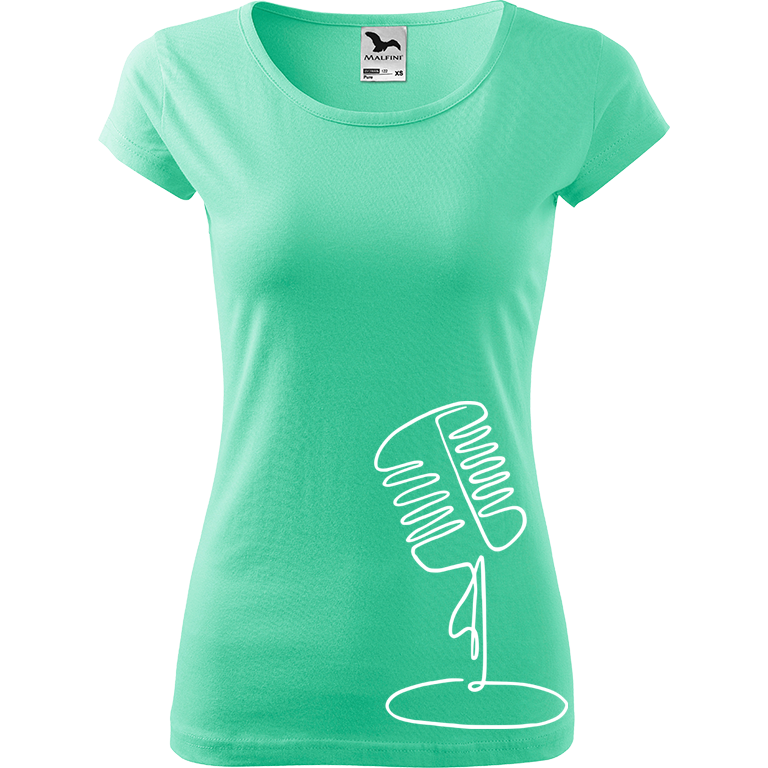 Ručně malované dámské bavlněné tričko - Jednotahový mikrofon Barva trička: MÁTOVÁ, Velikost trička: S, Barva motivu: BÍLÁ