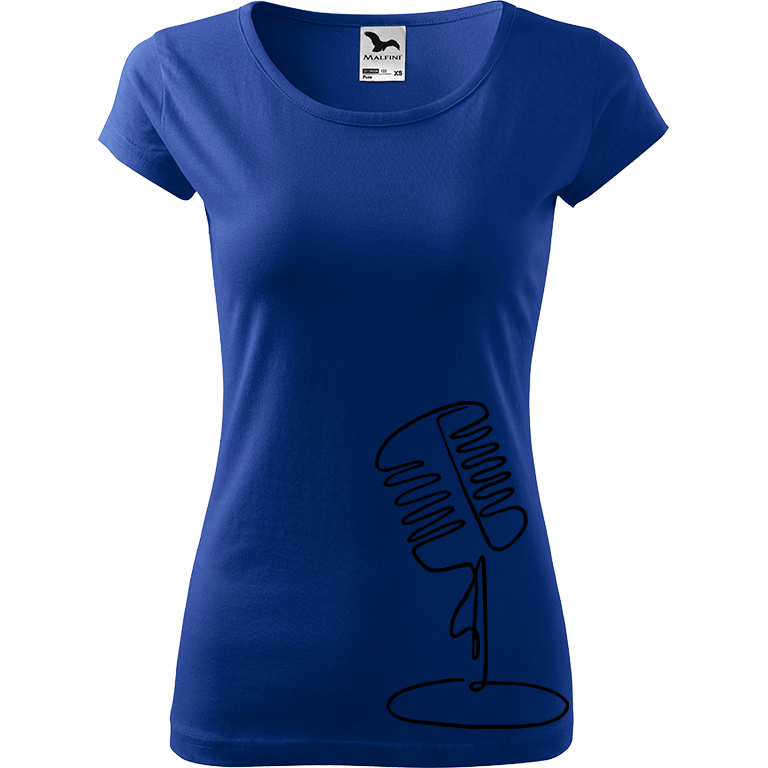 Ručně malované dámské bavlněné tričko - Jednotahový mikrofon Barva trička: MODRÁ, Velikost trička: M, Barva motivu: ČERNÁ
