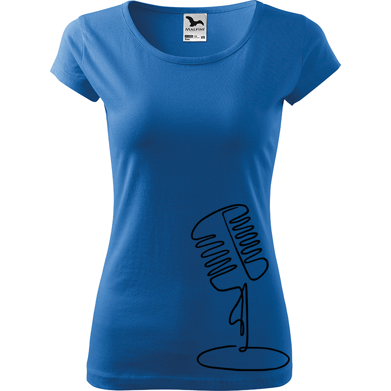Ručně malované dámské bavlněné tričko - Jednotahový mikrofon Barva trička: AZUROVÁ, Velikost trička: XL, Barva motivu: ČERNÁ