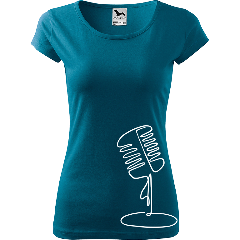 Ručně malované dámské bavlněné tričko - Jednotahový mikrofon Barva trička: PETROLEJOVÁ, Velikost trička: L, Barva motivu: BÍLÁ