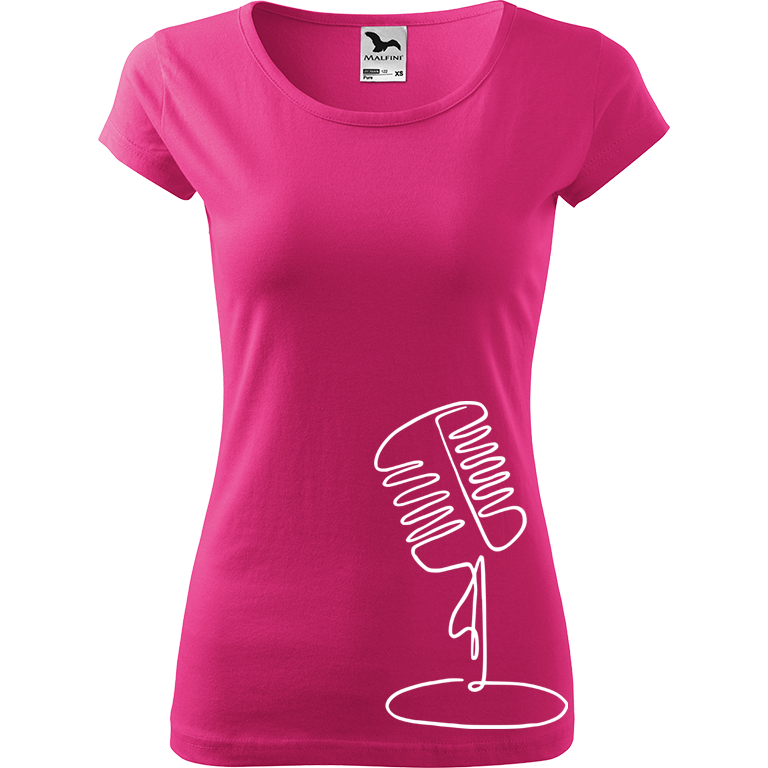 Ručně malované dámské bavlněné tričko - Jednotahový mikrofon Barva trička: RŮŽOVÁ, Velikost trička: L, Barva motivu: BÍLÁ