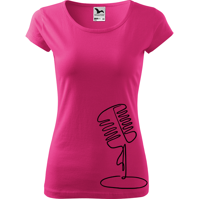 Ručně malované dámské bavlněné tričko - Jednotahový mikrofon Barva trička: RŮŽOVÁ, Velikost trička: XXL, Barva motivu: ČERNÁ