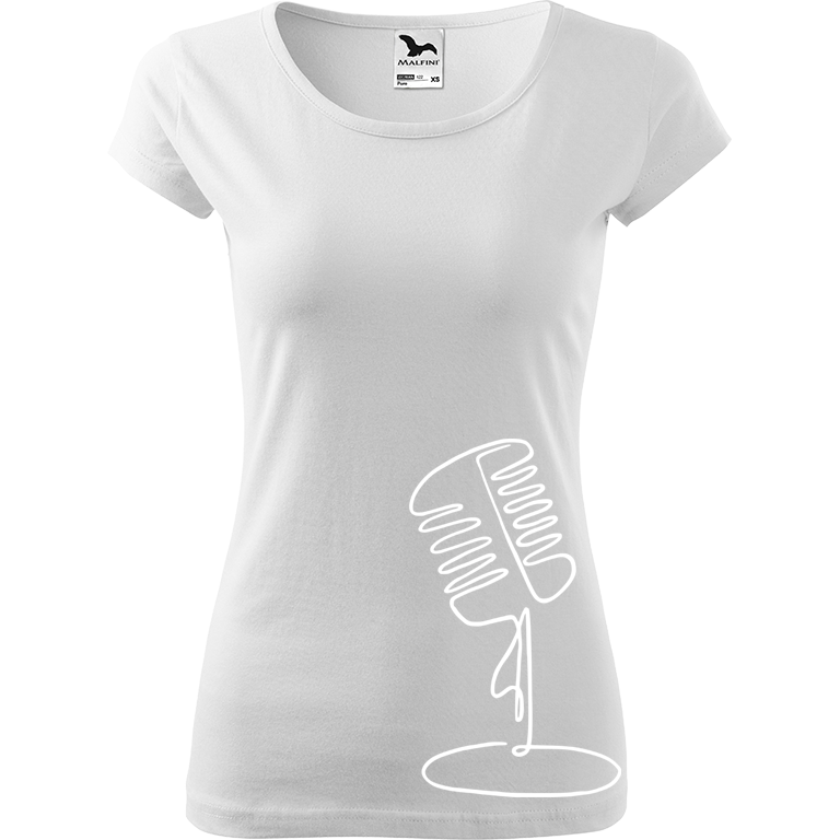 Ručně malované dámské bavlněné tričko - Jednotahový mikrofon Barva trička: BÍLÁ, Velikost trička: M, Barva motivu: BÍLÁ