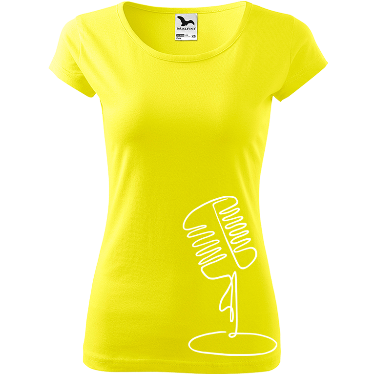 Ručně malované dámské bavlněné tričko - Jednotahový mikrofon Barva trička: CITRONOVÁ, Velikost trička: XXL, Barva motivu: BÍLÁ