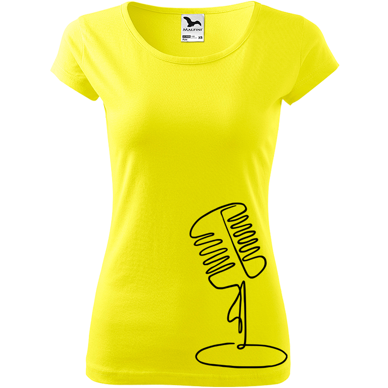 Ručně malované dámské bavlněné tričko - Jednotahový mikrofon Barva trička: CITRONOVÁ, Velikost trička: XXL, Barva motivu: ČERNÁ