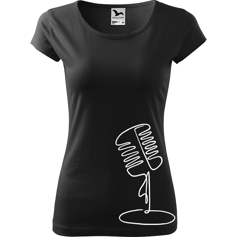 Ručně malované dámské bavlněné tričko - Jednotahový mikrofon Barva trička: ČERNÁ, Velikost trička: M, Barva motivu: BÍLÁ