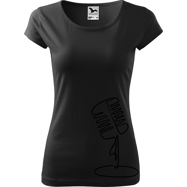 Ručně malované dámské bavlněné tričko - Jednotahový mikrofon Barva trička: ČERNÁ, Velikost trička: XL, Barva motivu: ČERNÁ