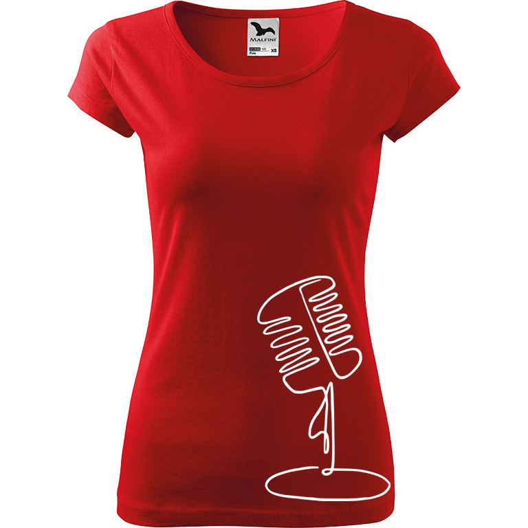 Ručně malované dámské bavlněné tričko - Jednotahový mikrofon Barva trička: ČERVENÁ, Velikost trička: XL, Barva motivu: BÍLÁ