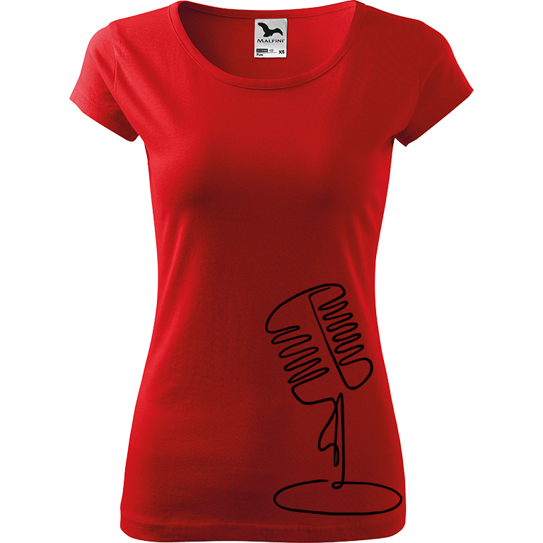 Ručně malované dámské bavlněné tričko - Jednotahový mikrofon Barva trička: ČERVENÁ, Velikost trička: XS, Barva motivu: ČERNÁ
