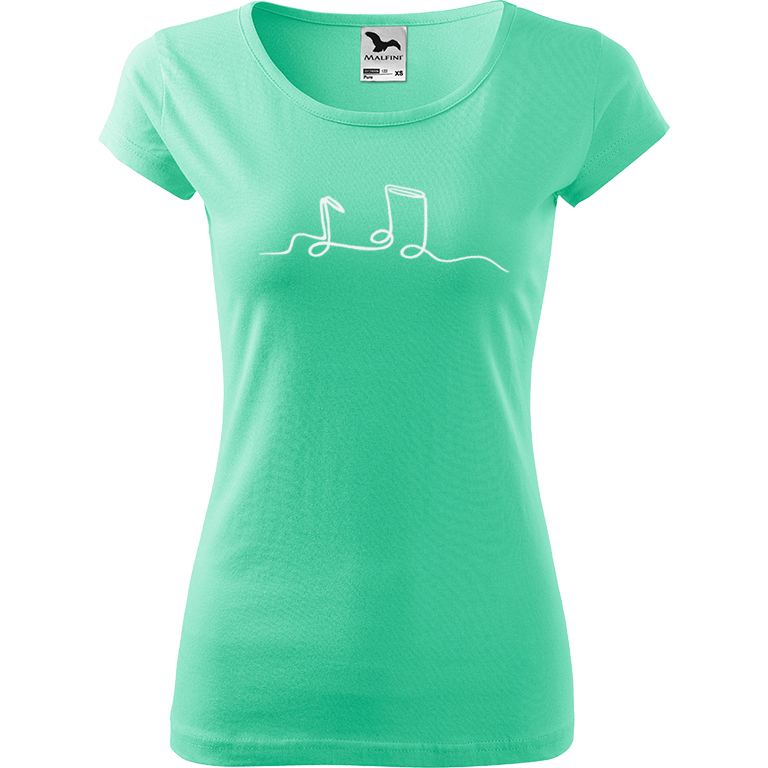 Ručně malované dámské bavlněné tričko - Jednotahové noty Barva trička: MÁTOVÁ, Velikost trička: L, Barva motivu: BÍLÁ