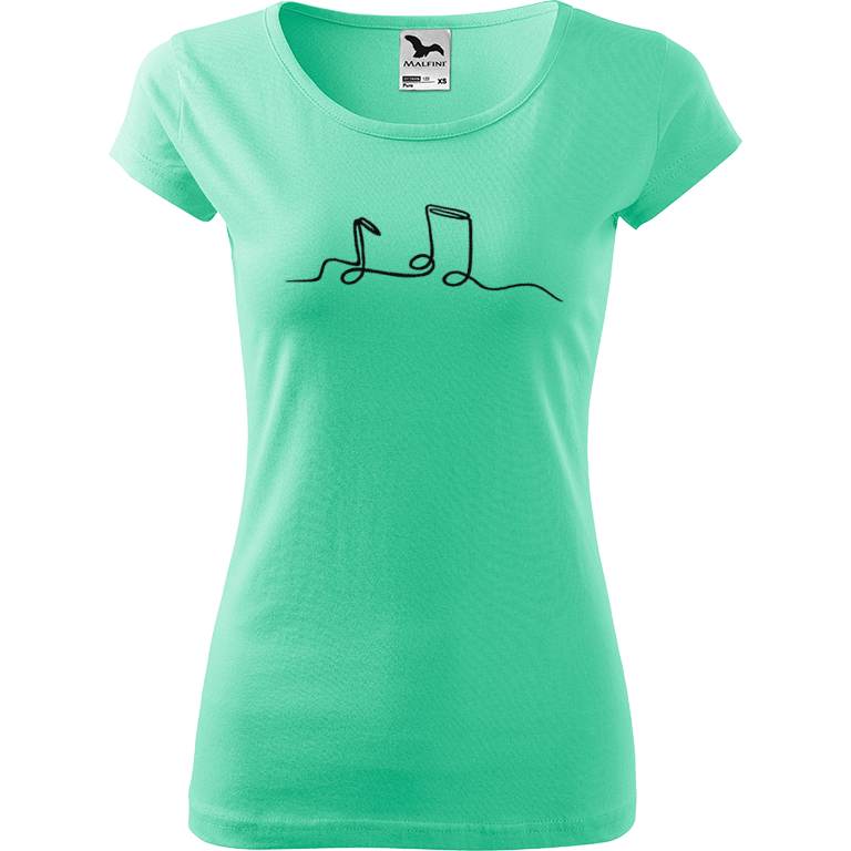 Ručně malované dámské bavlněné tričko - Jednotahové noty Barva trička: MÁTOVÁ, Velikost trička: M, Barva motivu: ČERNÁ