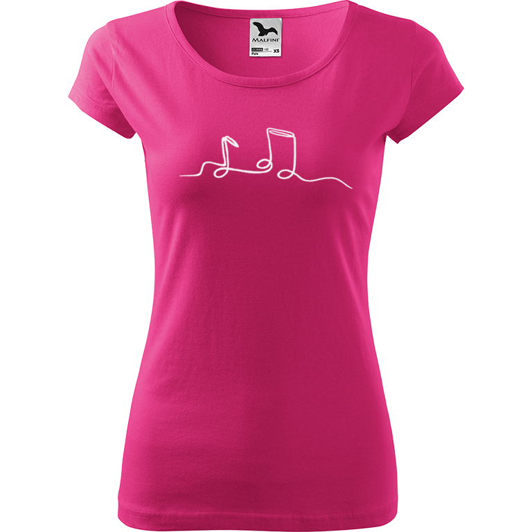 Ručně malované dámské bavlněné tričko - Jednotahové noty Barva trička: RŮŽOVÁ, Velikost trička: L, Barva motivu: BÍLÁ