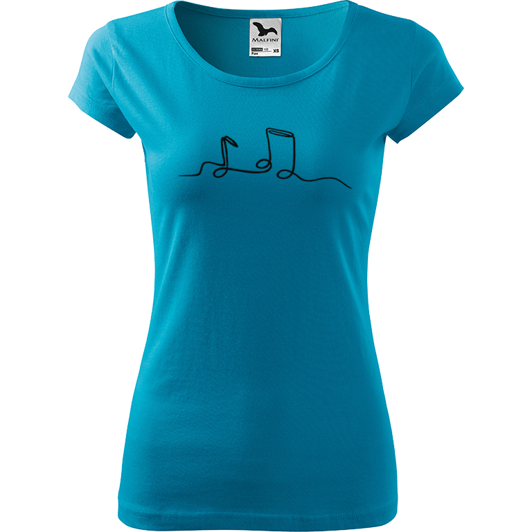 Ručně malované dámské bavlněné tričko - Jednotahové noty Barva trička: TYRKYSOVÁ, Velikost trička: M, Barva motivu: ČERNÁ