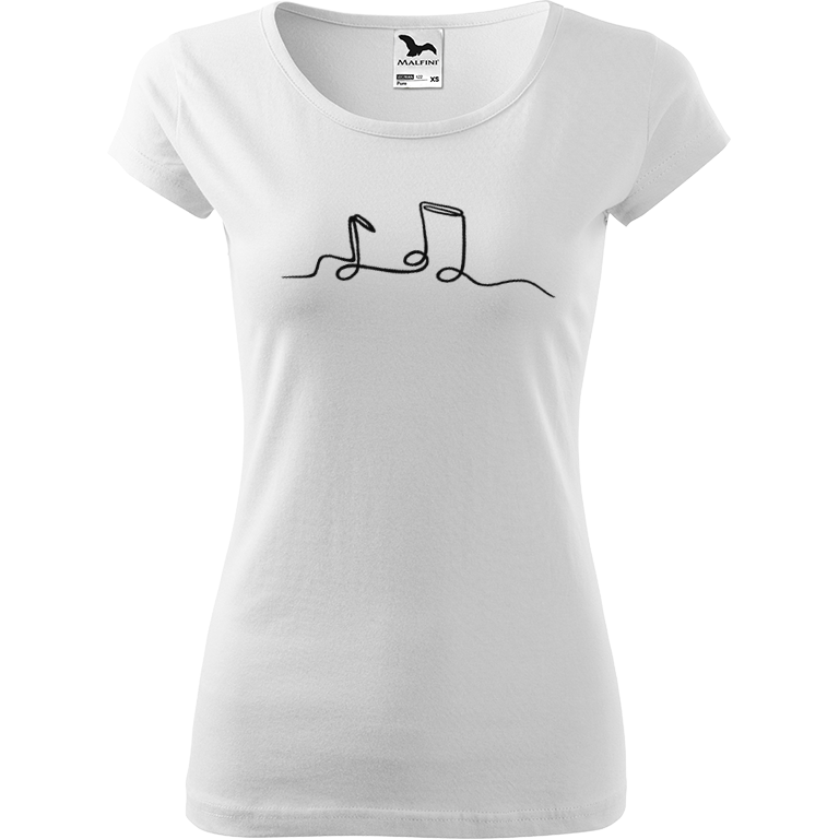 Ručně malované dámské bavlněné tričko - Jednotahové noty Barva trička: BÍLÁ, Velikost trička: L, Barva motivu: ČERNÁ