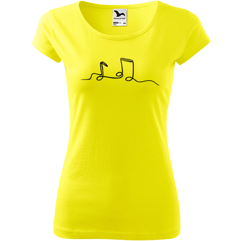 Ručně malované dámské bavlněné tričko - Jednotahové noty Barva trička: CITRONOVÁ, Velikost trička: XXL, Barva motivu: ČERNÁ