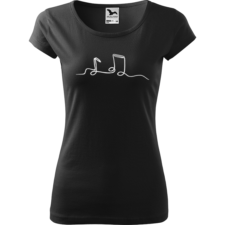 Ručně malované dámské bavlněné tričko - Jednotahové noty Barva trička: ČERNÁ, Velikost trička: XL, Barva motivu: BÍLÁ