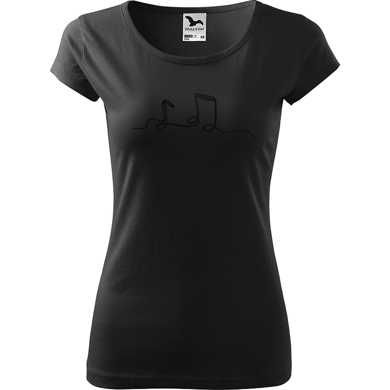 Ručně malované dámské bavlněné tričko - Jednotahové noty Barva trička: ČERNÁ, Velikost trička: M, Barva motivu: ČERNÁ