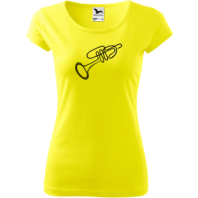 Ručně malované dámské bavlněné tričko - Jednotahová trumpeta - 2 Barva trička: CITRONOVÁ, Velikost trička: XS, Barva motivu: ČERNÁ