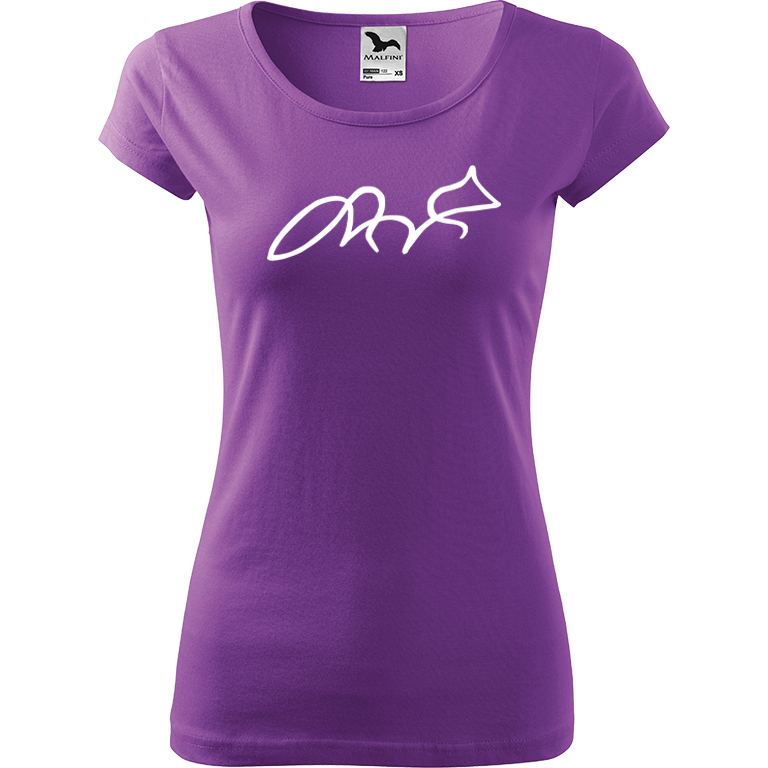 Ručně malované dámské bavlněné tričko - Jednotahová liška Barva trička: FIALOVÁ, Velikost trička: L, Barva motivu: BÍLÁ