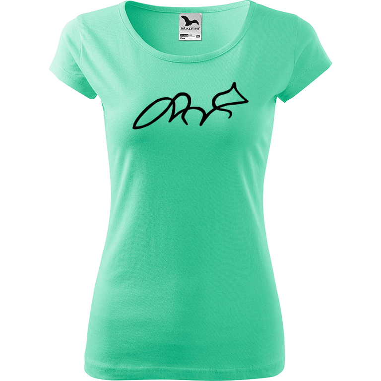 Ručně malované dámské bavlněné tričko - Jednotahová liška Barva trička: MÁTOVÁ, Velikost trička: XS, Barva motivu: ČERNÁ