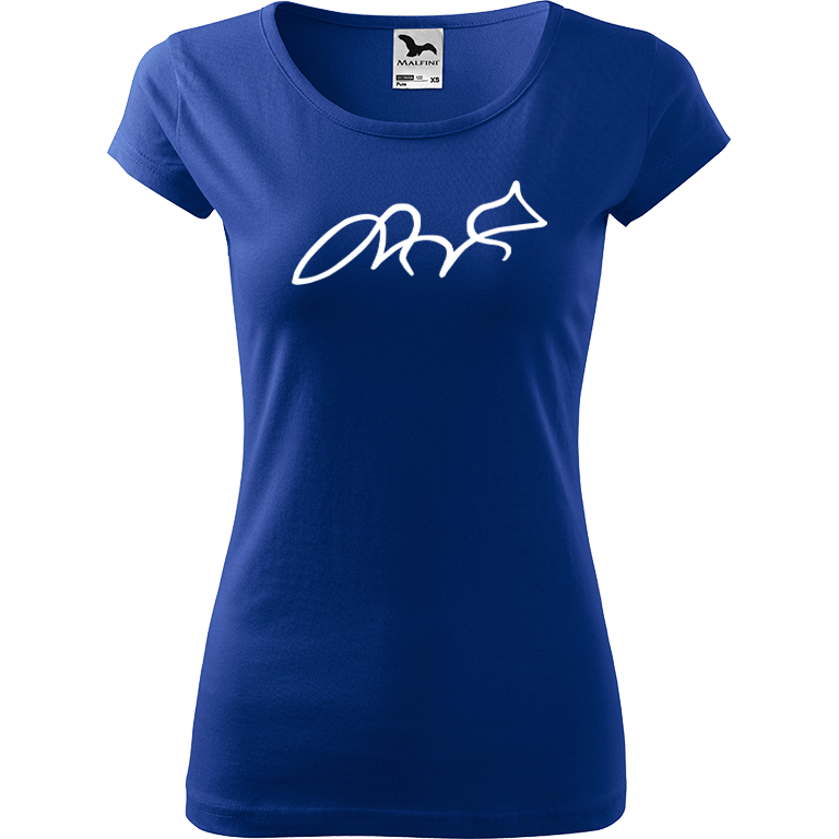 Ručně malované dámské bavlněné tričko - Jednotahová liška Barva trička: MODRÁ, Velikost trička: XS, Barva motivu: BÍLÁ