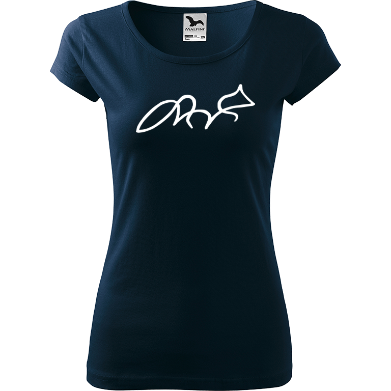 Ručně malované dámské bavlněné tričko - Jednotahová liška Barva trička: NÁMOŘNICKÁ MODRÁ, Velikost trička: XXL, Barva motivu: BÍLÁ