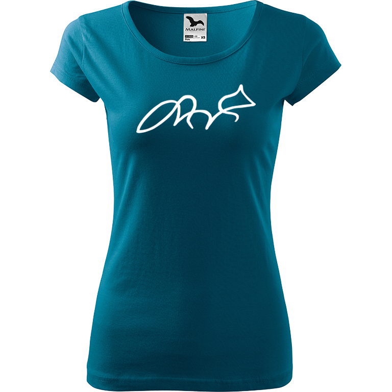 Ručně malované dámské bavlněné tričko - Jednotahová liška Barva trička: PETROLEJOVÁ, Velikost trička: L, Barva motivu: BÍLÁ