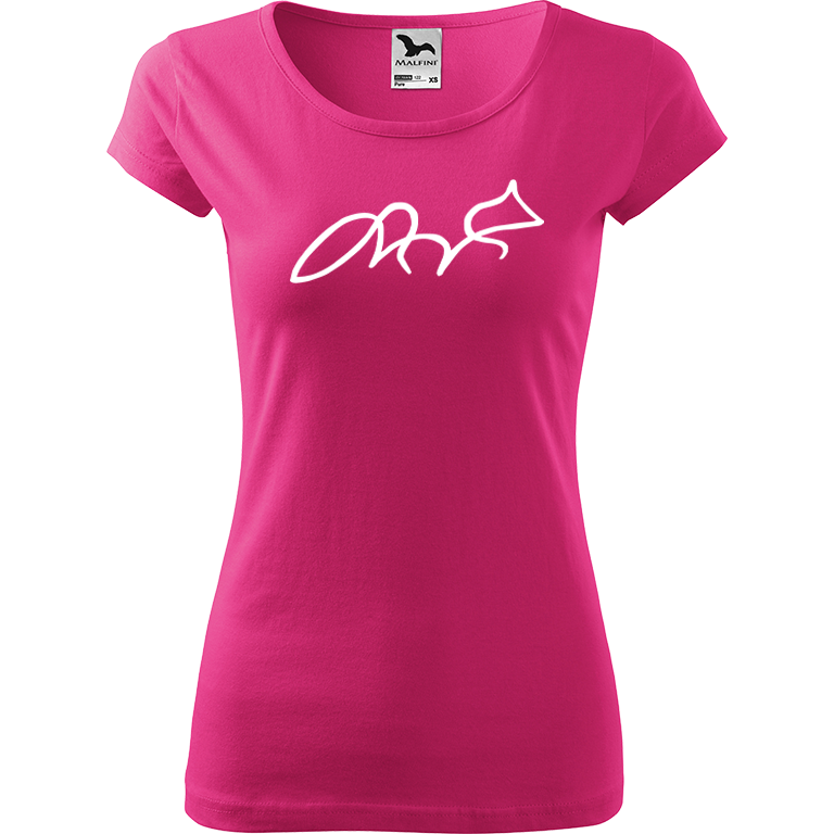 Ručně malované dámské bavlněné tričko - Jednotahová liška Barva trička: RŮŽOVÁ, Velikost trička: L, Barva motivu: BÍLÁ