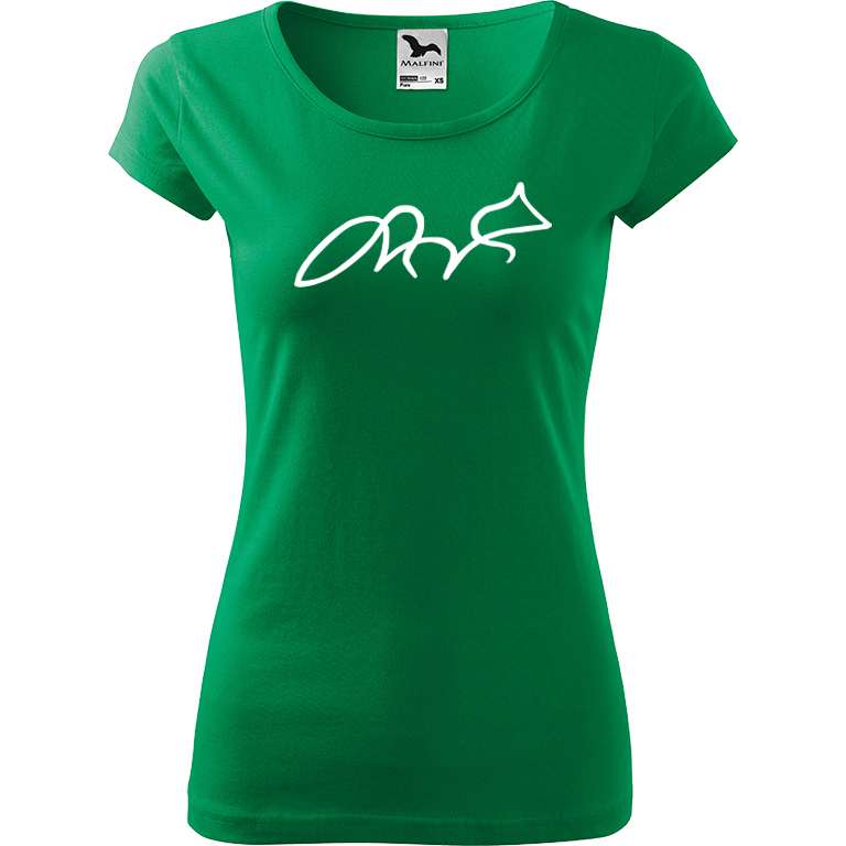 Ručně malované dámské bavlněné tričko - Jednotahová liška Barva trička: STŘEDNĚ ZELENÁ, Velikost trička: XS, Barva motivu: BÍLÁ