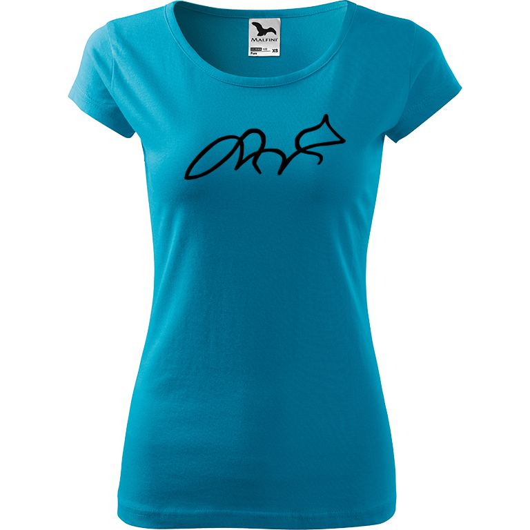 Ručně malované dámské bavlněné tričko - Jednotahová liška Barva trička: TYRKYSOVÁ, Velikost trička: XXL, Barva motivu: ČERNÁ