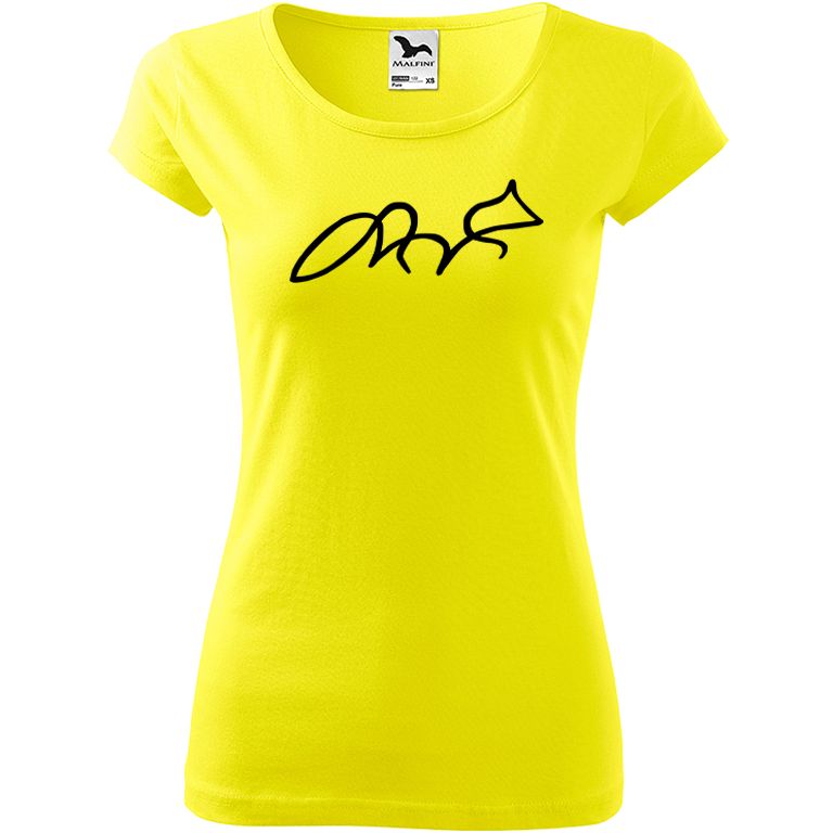 Ručně malované dámské bavlněné tričko - Jednotahová liška Barva trička: CITRONOVÁ, Velikost trička: M, Barva motivu: ČERNÁ