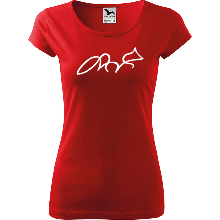 Ručně malované dámské bavlněné tričko - Jednotahová liška Barva trička: ČERVENÁ, Velikost trička: XL, Barva motivu: BÍLÁ