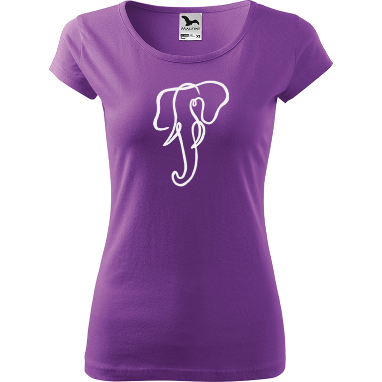 Ručně malované dámské bavlněné tričko - Jednotahový slon Barva trička: FIALOVÁ, Velikost trička: M, Barva motivu: BÍLÁ