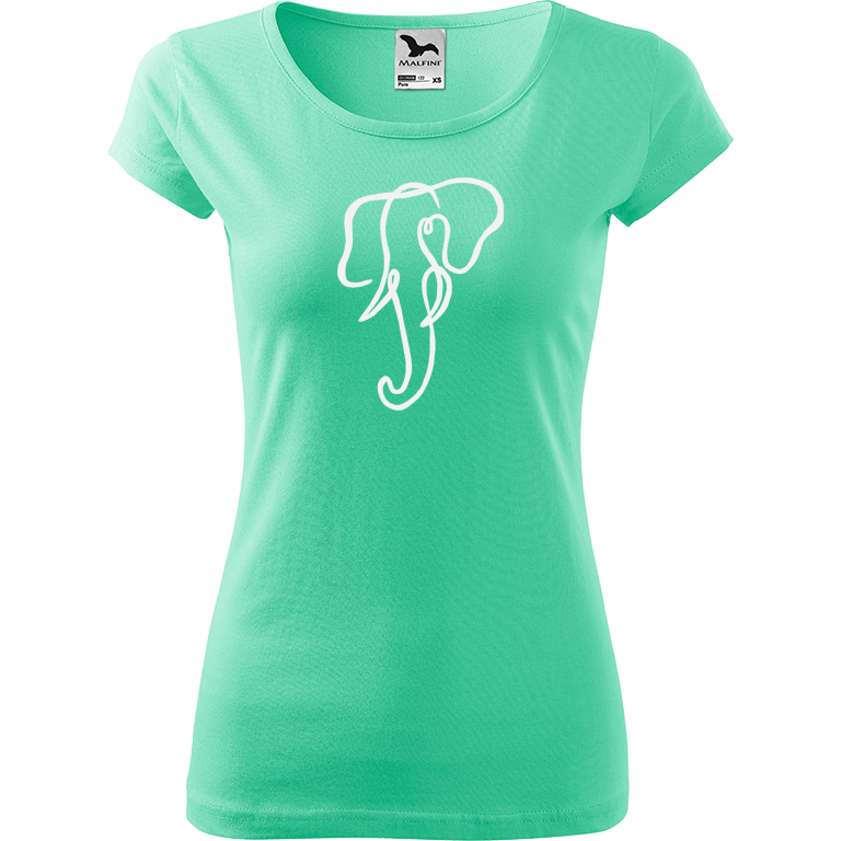 Ručně malované dámské bavlněné tričko - Jednotahový slon Barva trička: MÁTOVÁ, Velikost trička: XL, Barva motivu: BÍLÁ