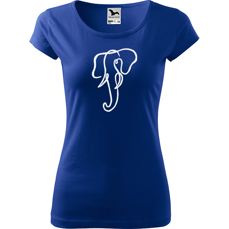 Ručně malované dámské bavlněné tričko - Jednotahový slon Barva trička: MODRÁ, Velikost trička: S, Barva motivu: BÍLÁ