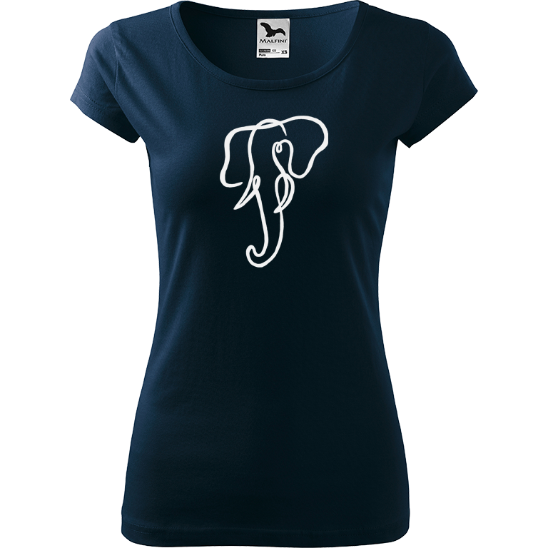 Ručně malované dámské bavlněné tričko - Jednotahový slon Barva trička: NÁMOŘNICKÁ MODRÁ, Velikost trička: S, Barva motivu: BÍLÁ