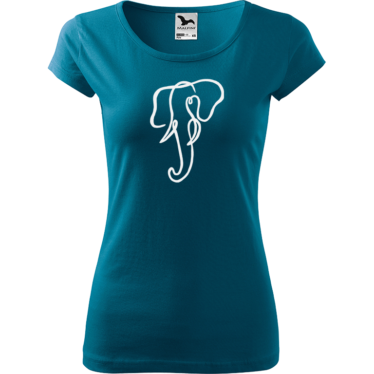 Ručně malované dámské bavlněné tričko - Jednotahový slon Barva trička: PETROLEJOVÁ, Velikost trička: L, Barva motivu: BÍLÁ