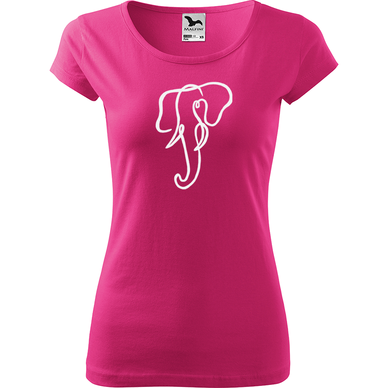 Ručně malované dámské bavlněné tričko - Jednotahový slon Barva trička: RŮŽOVÁ, Velikost trička: L, Barva motivu: BÍLÁ