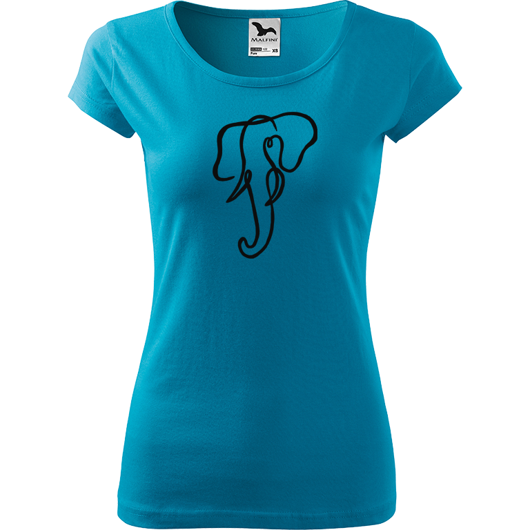 Ručně malované dámské bavlněné tričko - Jednotahový slon Barva trička: TYRKYSOVÁ, Velikost trička: M, Barva motivu: ČERNÁ