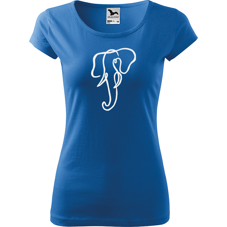 Ručně malované dámské bavlněné tričko - Jednotahový slon Barva trička: AZUROVÁ, Velikost trička: L, Barva motivu: BÍLÁ