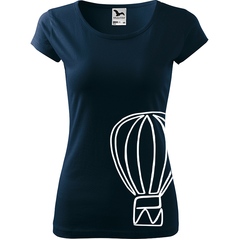 Ručně malované dámské bavlněné tričko - Jednotahový horkovzdušný balón Barva trička: NÁMOŘNICKÁ MODRÁ, Velikost trička: XXL, Barva motivu: BÍLÁ